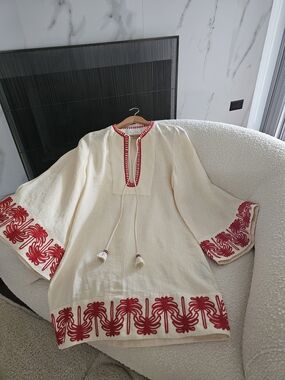 Johanna Ortiz Ocean Clan Mini Tunic Dress Palm Embroidery Size US 8